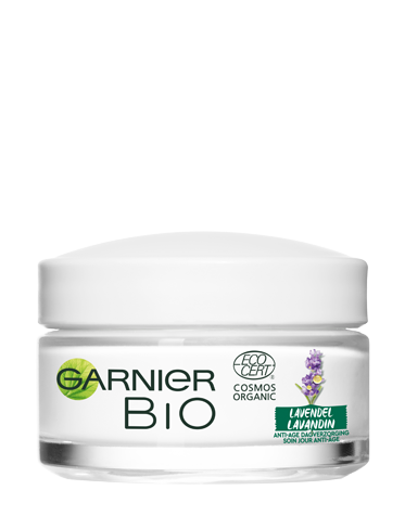Voorkant verpakking Garnier BIO Lavendel Anti-Age Dagcrème